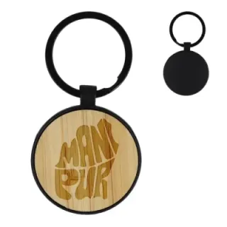 Bamboo and metal keychain round - LT99718 (gadzety reklamowe)